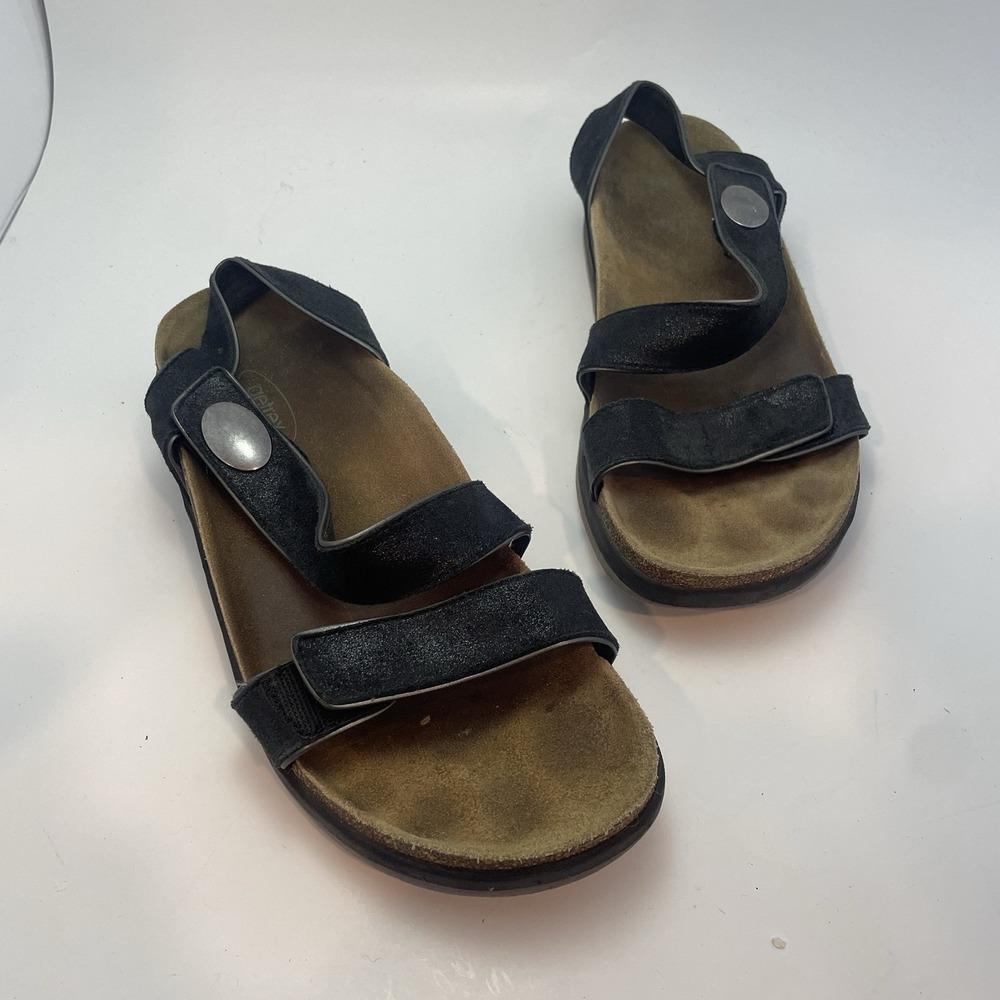 Aetrex Camila Black Comfort Sandals Hook‎ and Loop Closure Women's Size 7.5
